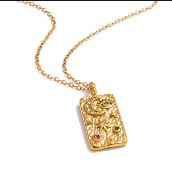 Anthropologie Jewelry - Celestial  Pendant Necklace Stainless Steel Gold Plated with Cubic Zirconia